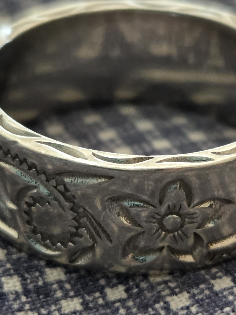 Etched Floral Silver Band Ring